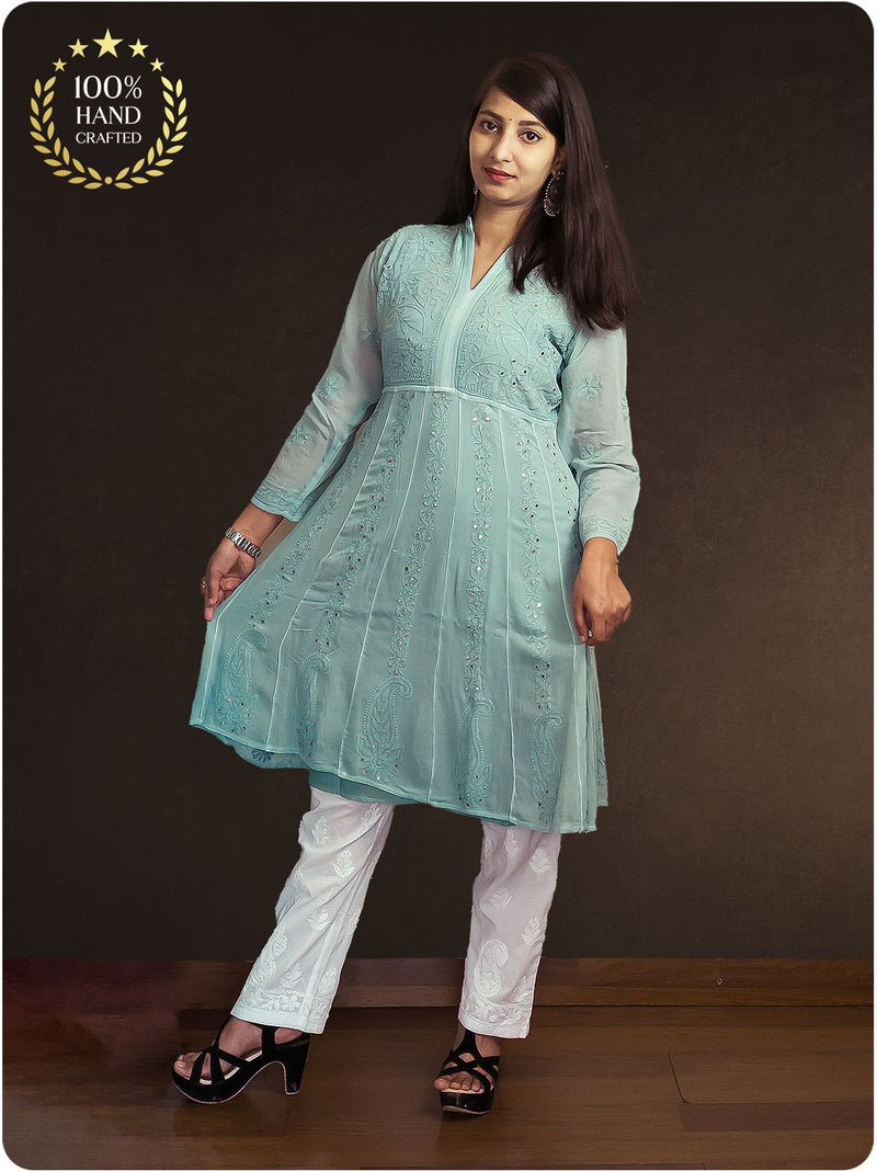 Anarkali Chikankari Gown - Blue