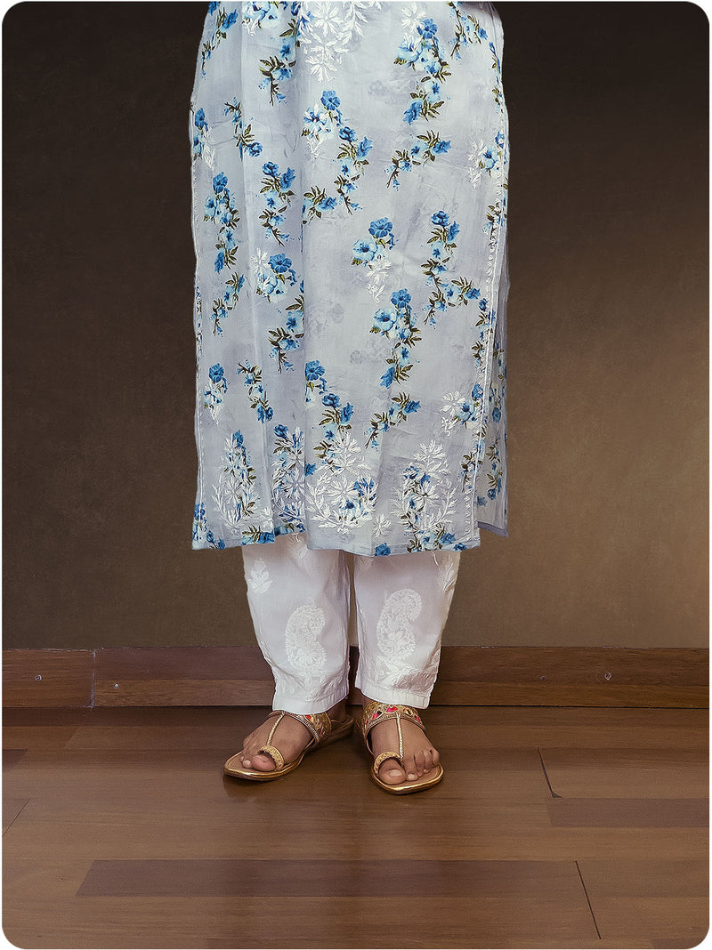 Mulmul Chikankari Kurta - Grey