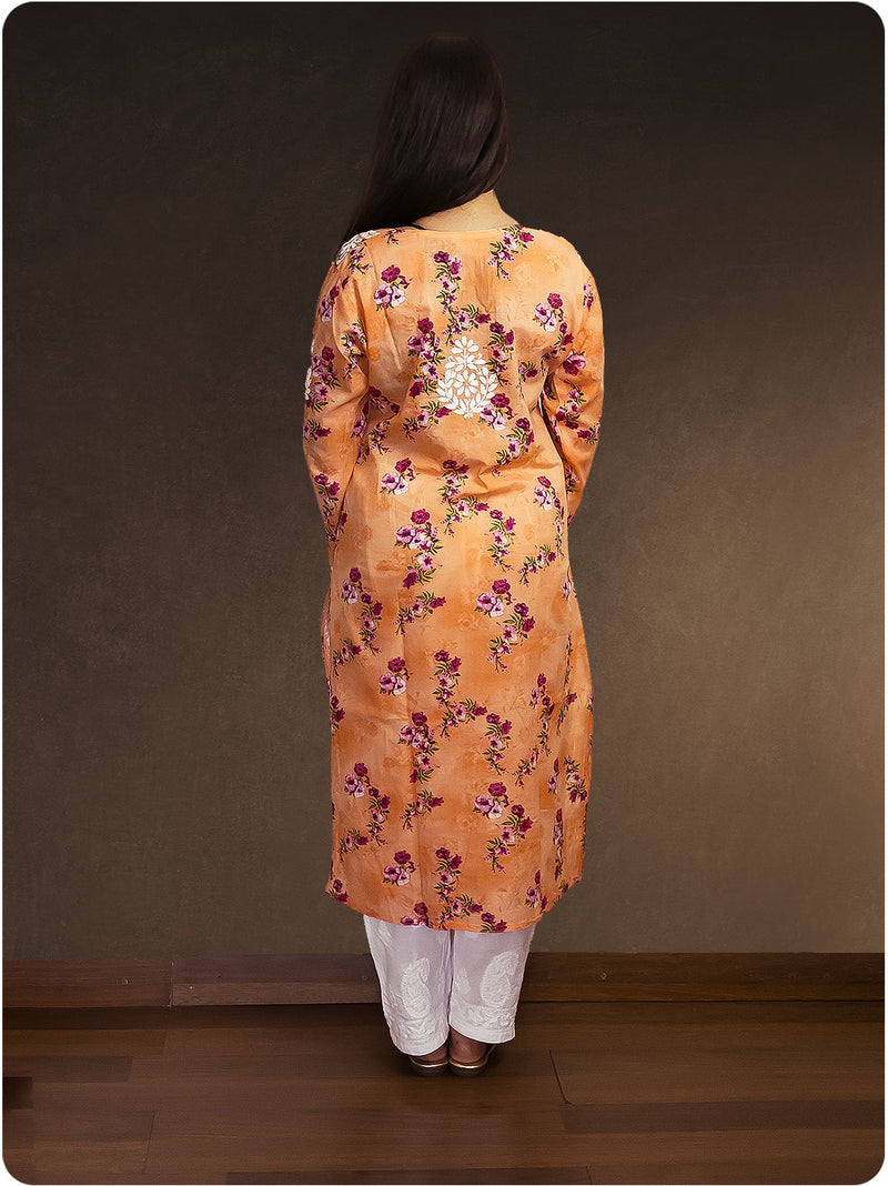 Mulmul Chikankari Kurta - Orange