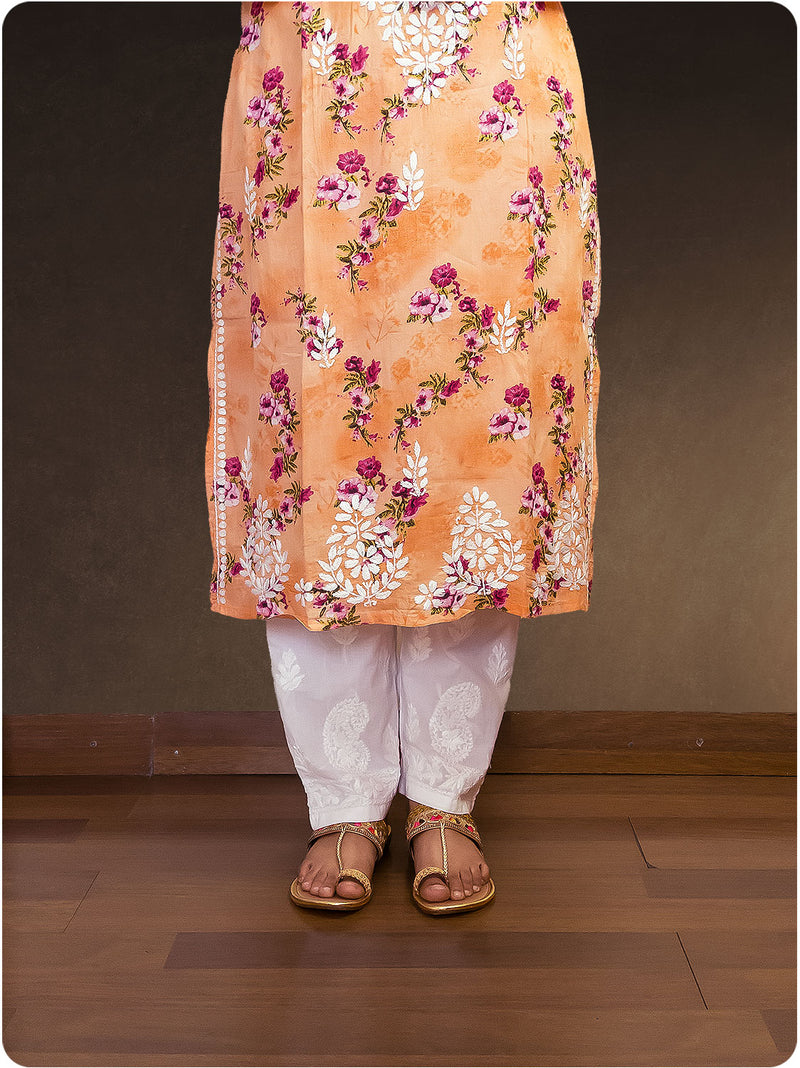 Mulmul Chikankari Kurta - Orange