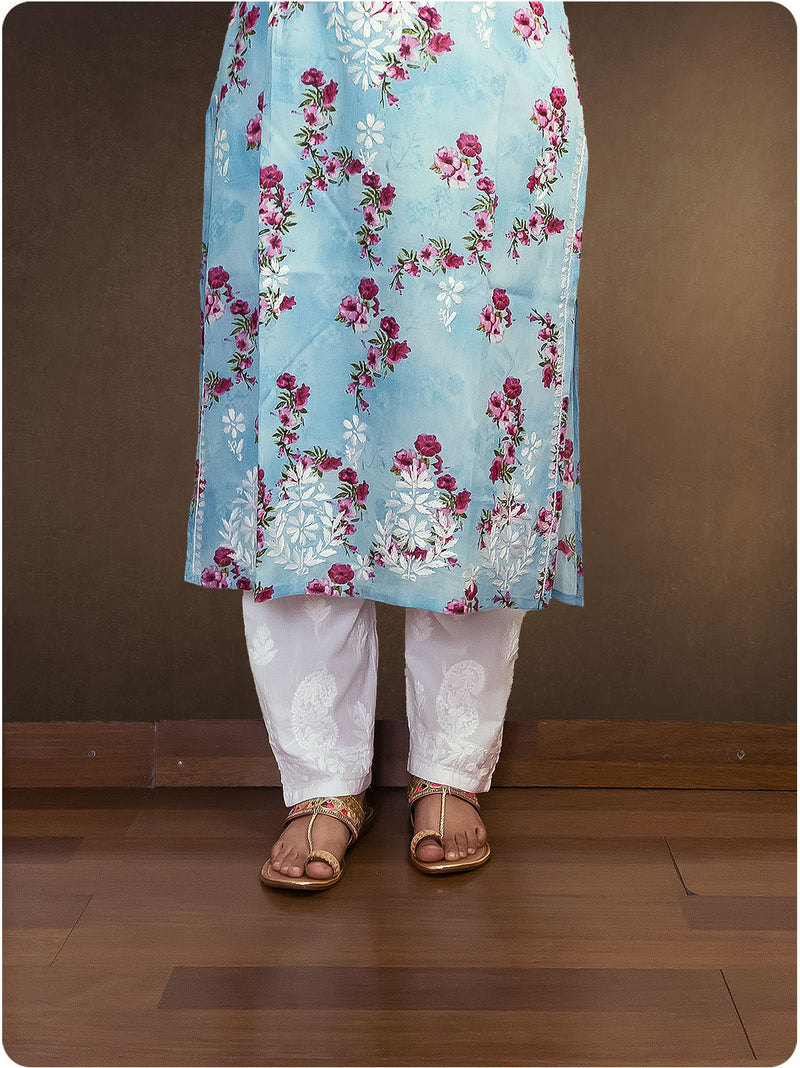 Mulmul Chikankari Kurta - Blue