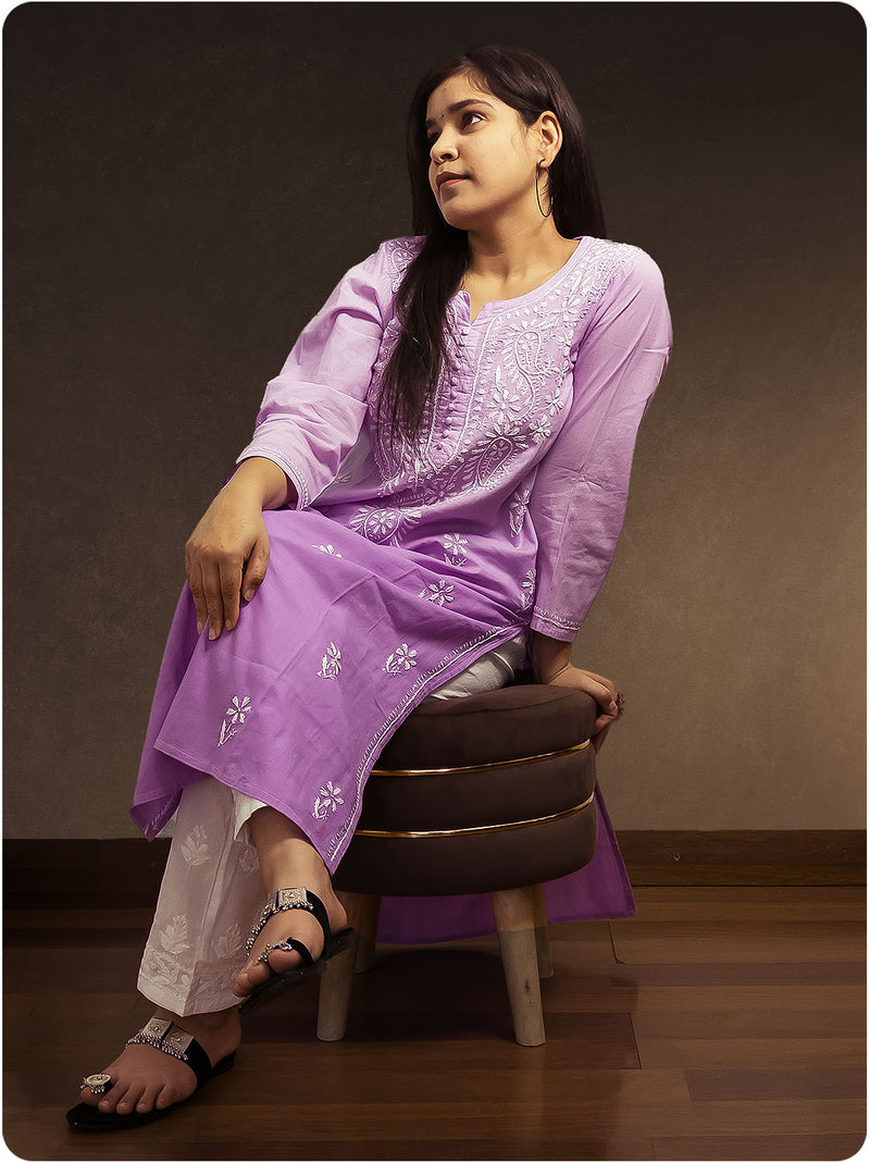 Shaded Chikankari Kurta - Purple