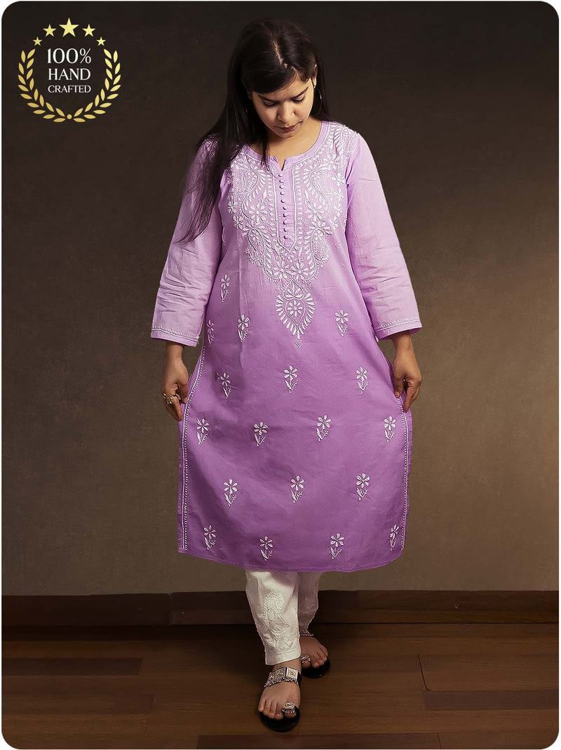 Shaded Chikankari Kurta - Purple