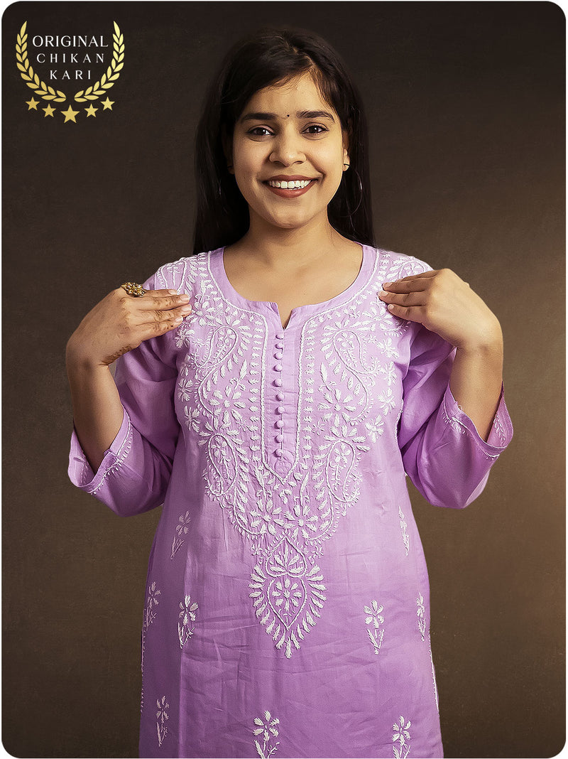 Shaded Chikankari Kurta - Purple