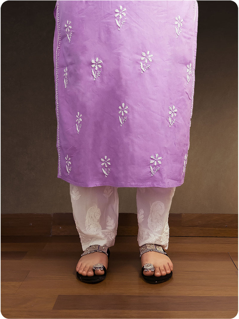 Shaded Chikankari Kurta - Purple