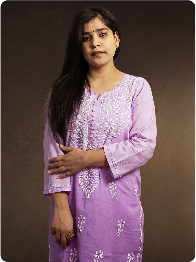 Shaded Chikankari Kurta - Purple