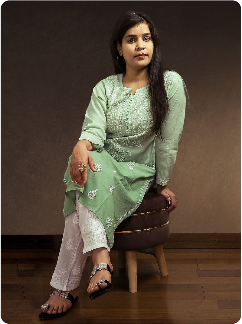 Shaded Chikankari Kurta - Green