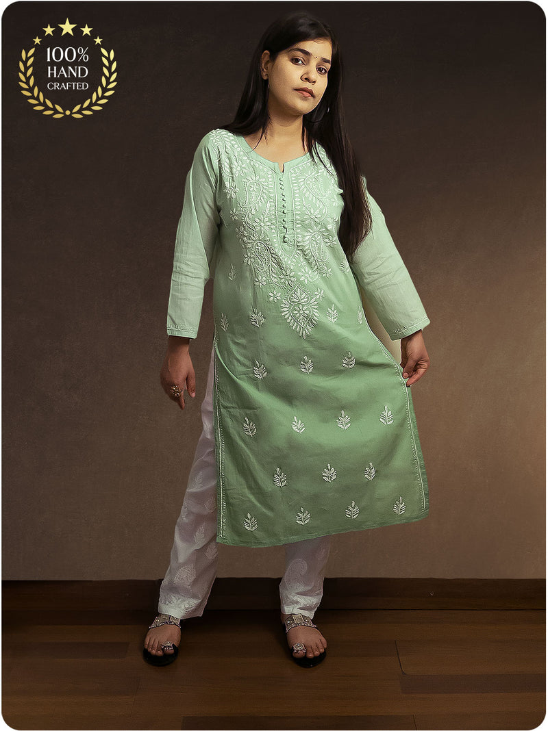 Shaded Chikankari Kurta - Green