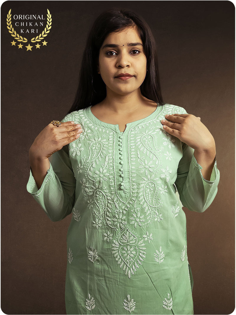 Shaded Chikankari Kurta - Green