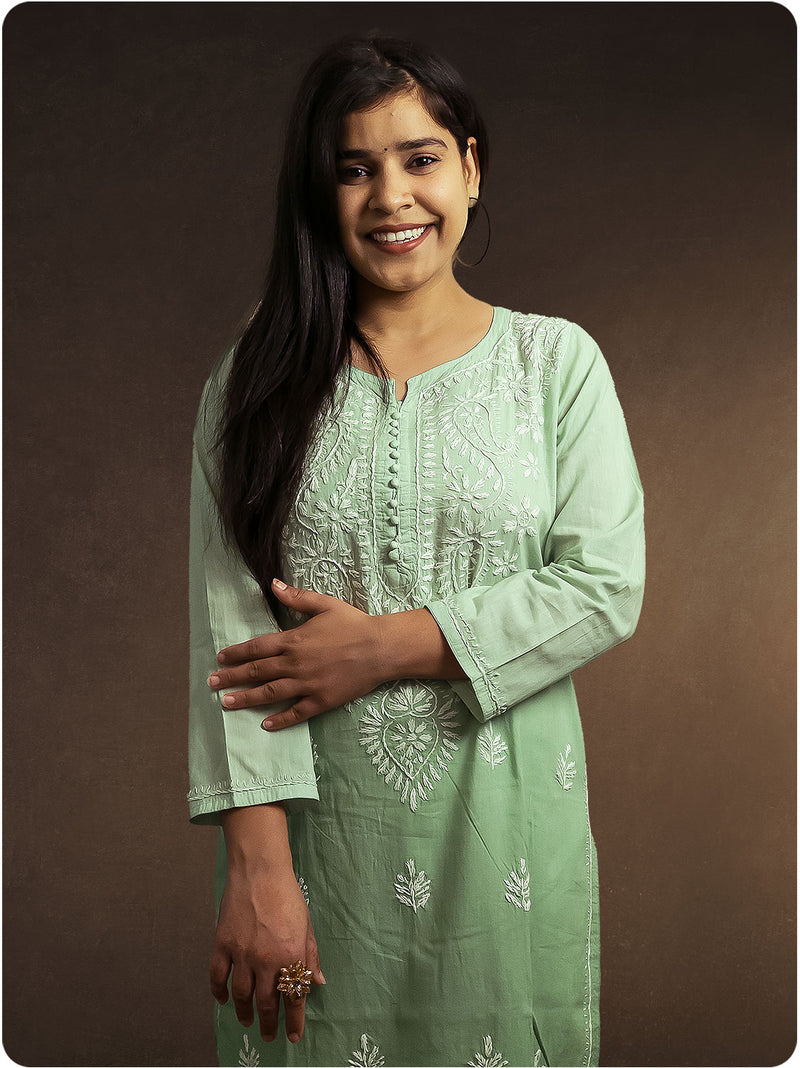 Shaded Chikankari Kurta - Green