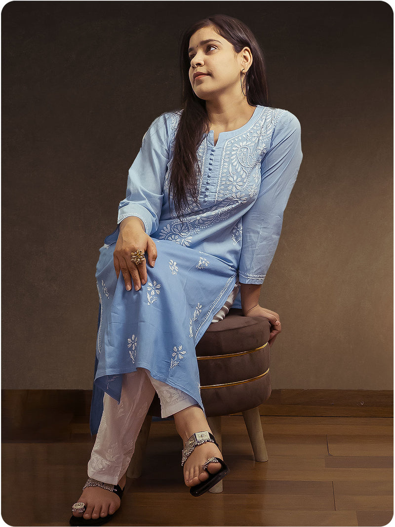 Shaded Chikankari Kurta - Blue