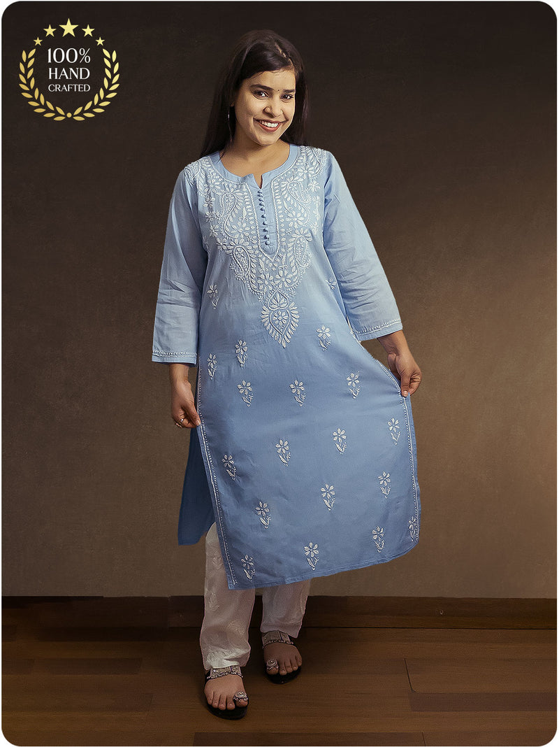 Shaded Chikankari Kurta - Blue