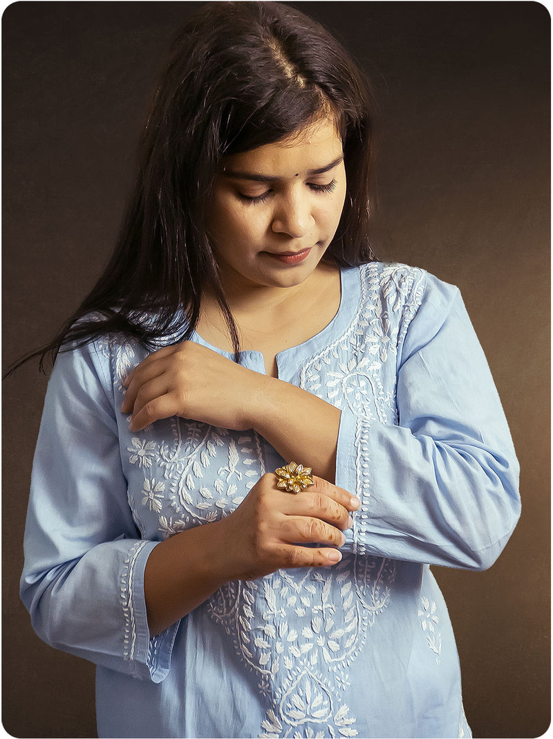 Shaded Chikankari Kurta - Blue