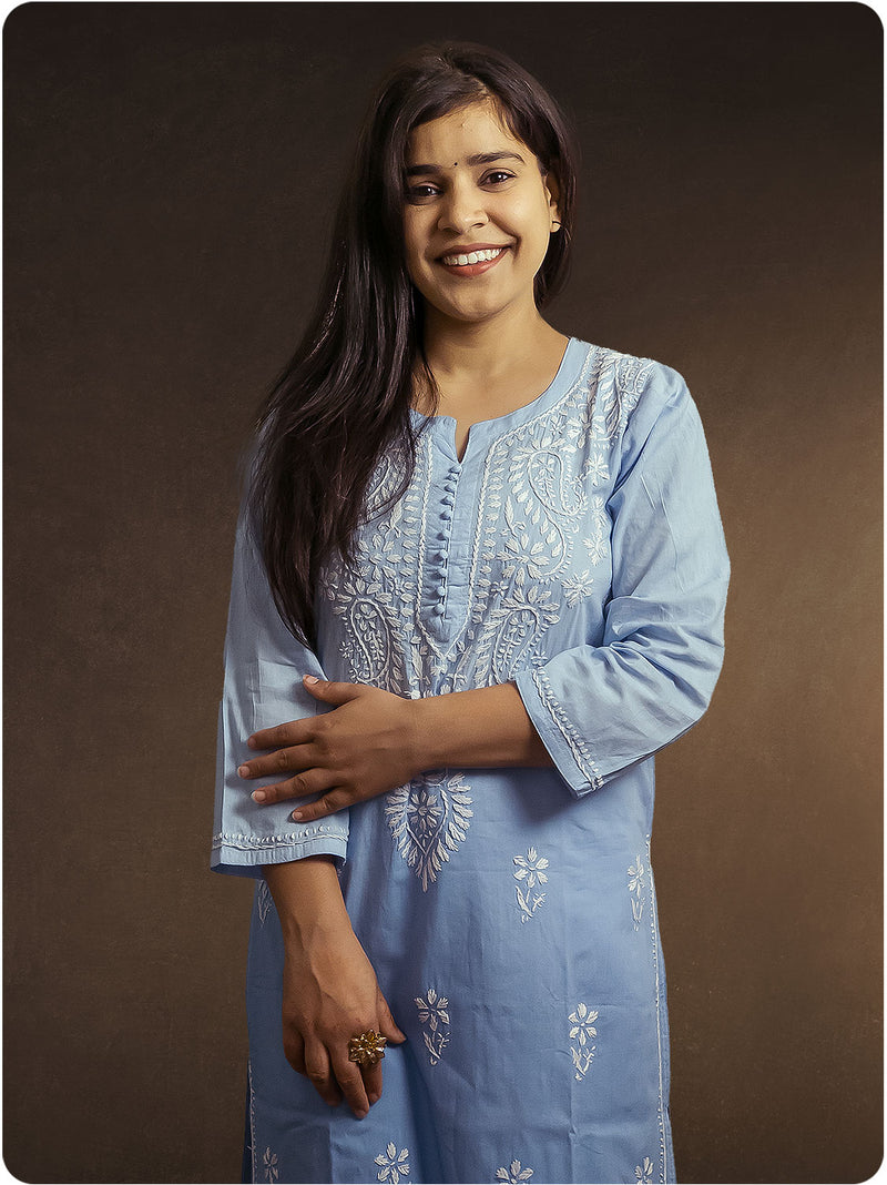 Shaded Chikankari Kurta - Blue