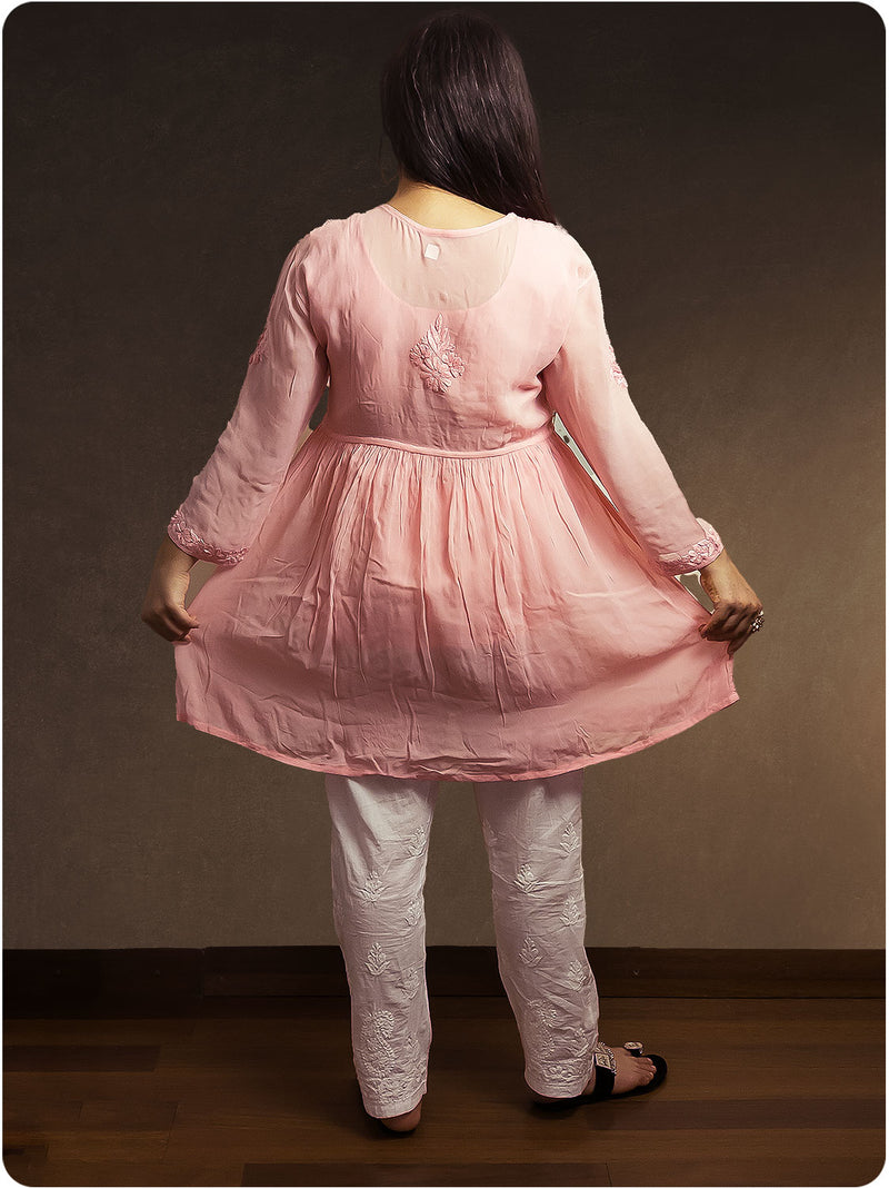 Viscose Chikankari Gown - Pink