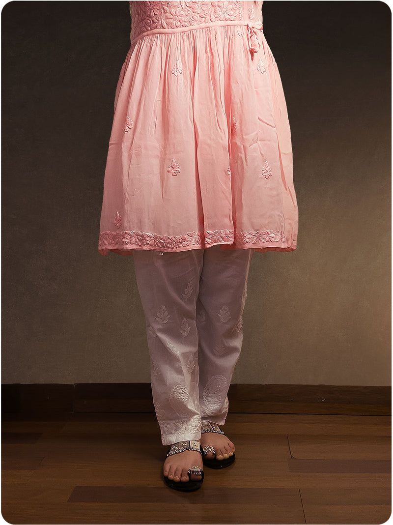 Viscose Chikankari Gown - Pink