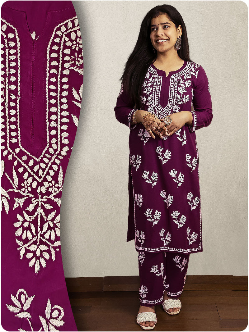 Floral Chikankari Modal Set - Purple