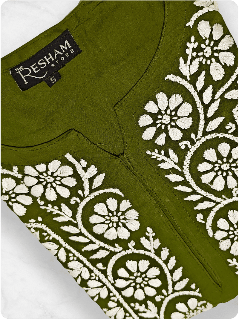 Modal Heavy Chikankari Kurta - Green