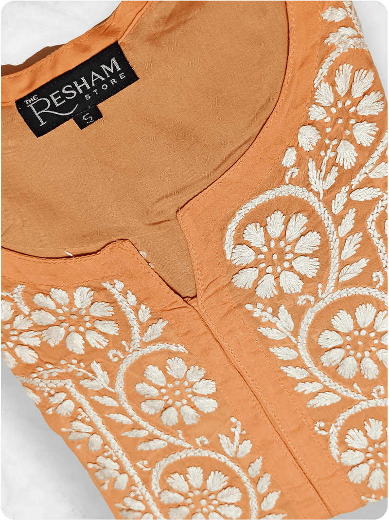 Modal Heavy Chikankari Kurta - Orange