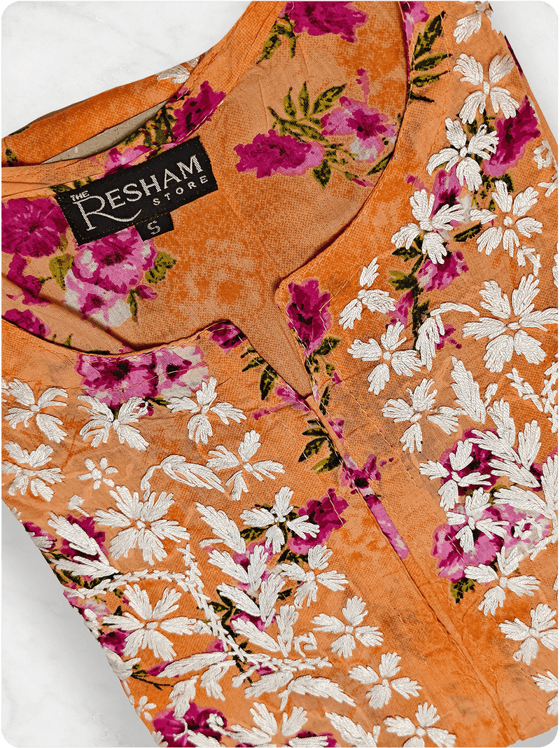 Mulmul Chikankari Kurta - Orange