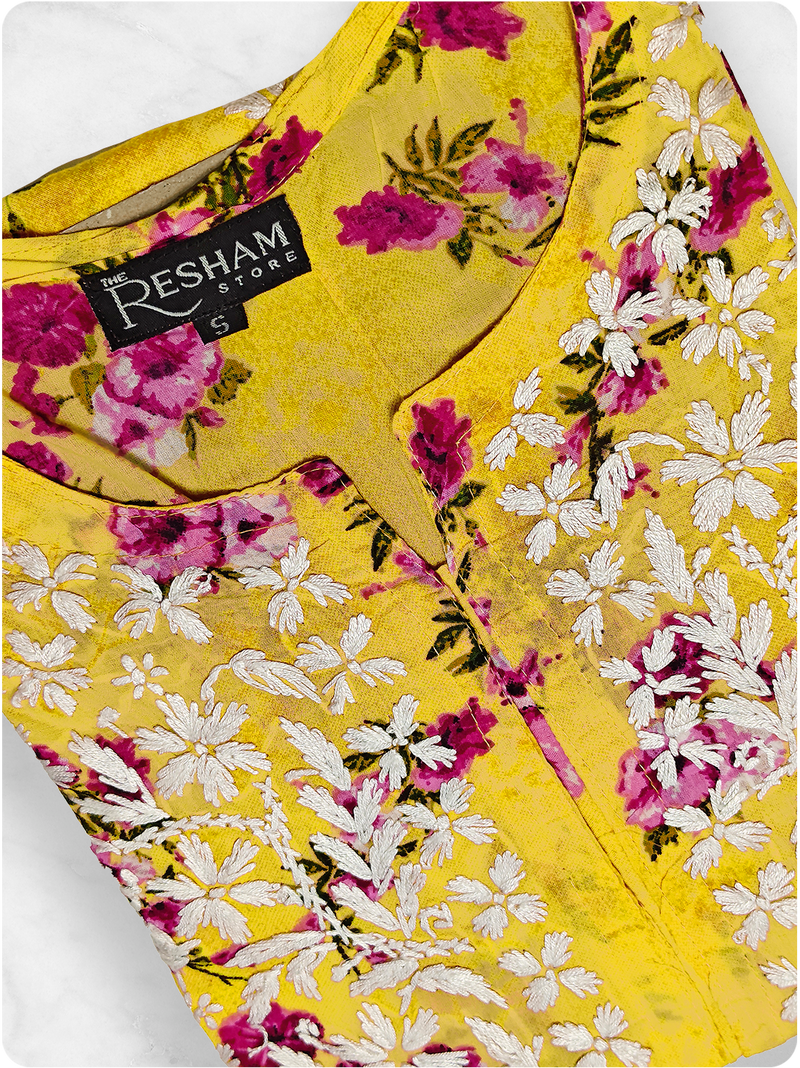 Mulmul Chikankari Kurta - Yellow