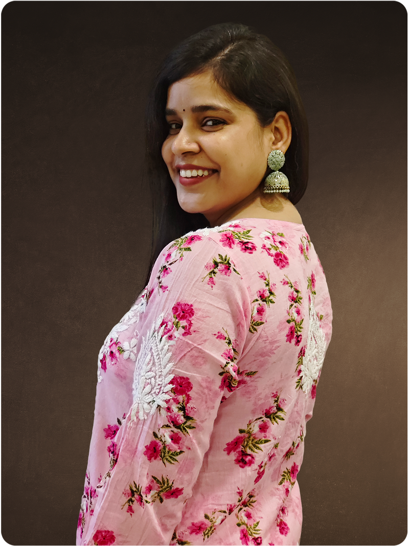 Mulmul Chikankari Kurta - Pink