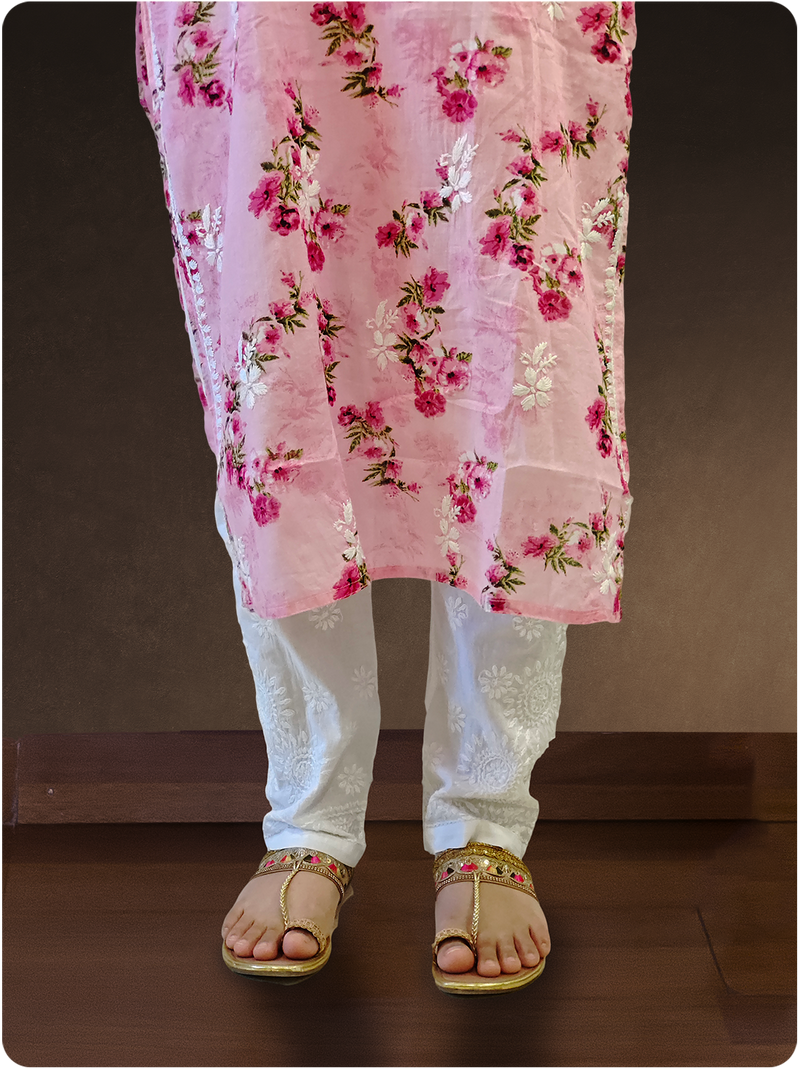 Mulmul Chikankari Kurta - Pink