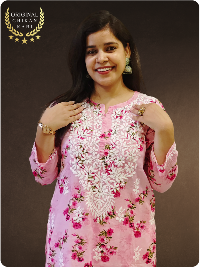 Mulmul Chikankari Kurta - Pink