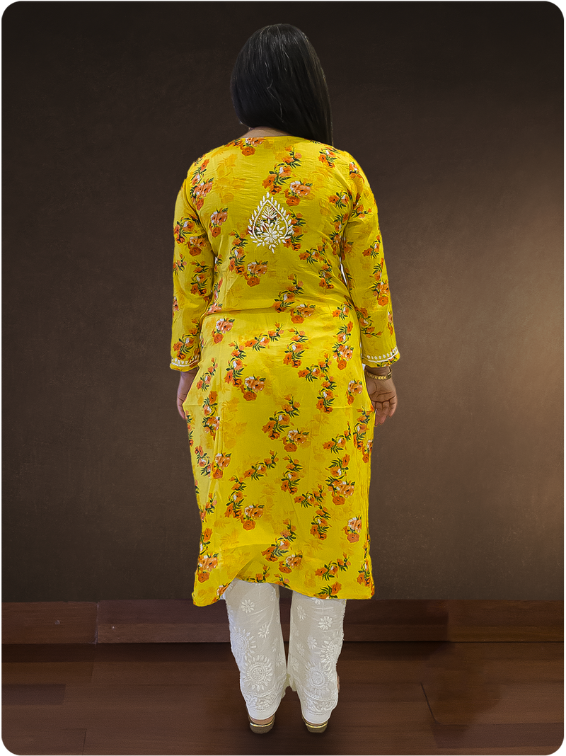 Mulmul Chikankari Kurta - Yellow