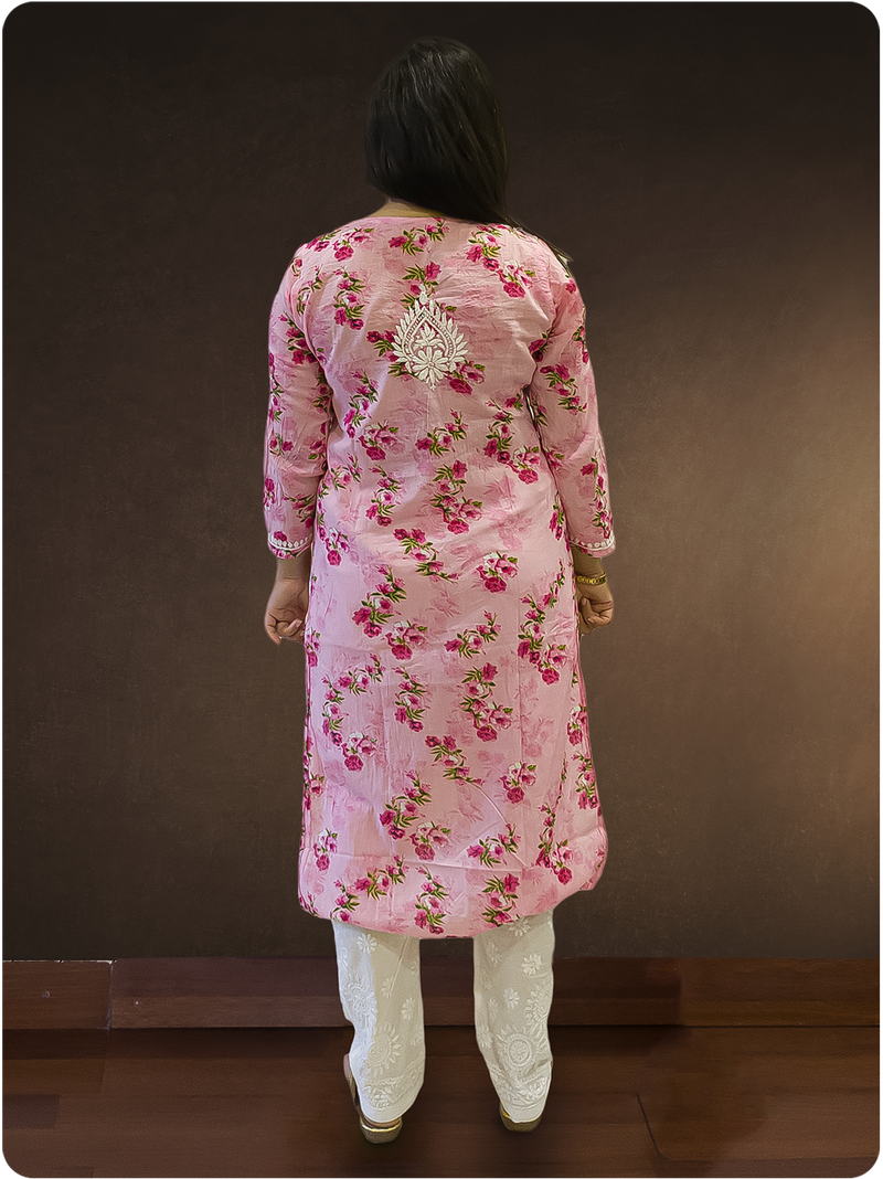 Mulmul Chikankari Kurta - Pink