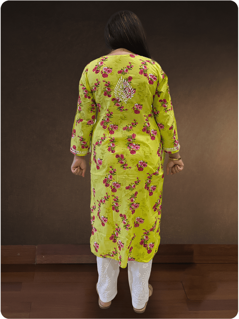 Mulmul Chikankari Kurta - Green