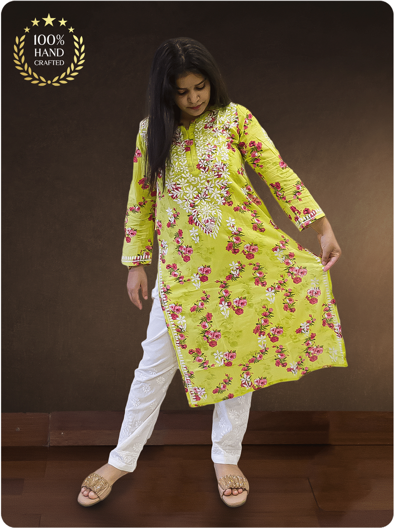 Mulmul Chikankari Kurta - Green