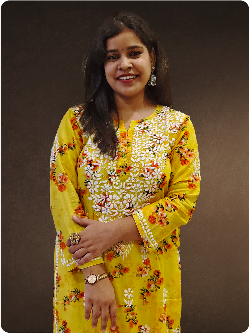 Mulmul Chikankari Kurta - Yellow