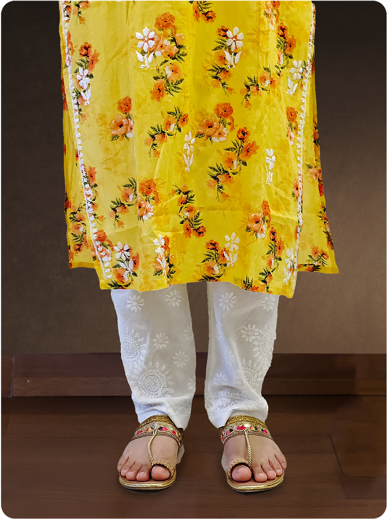 Mulmul Chikankari Kurta - Yellow