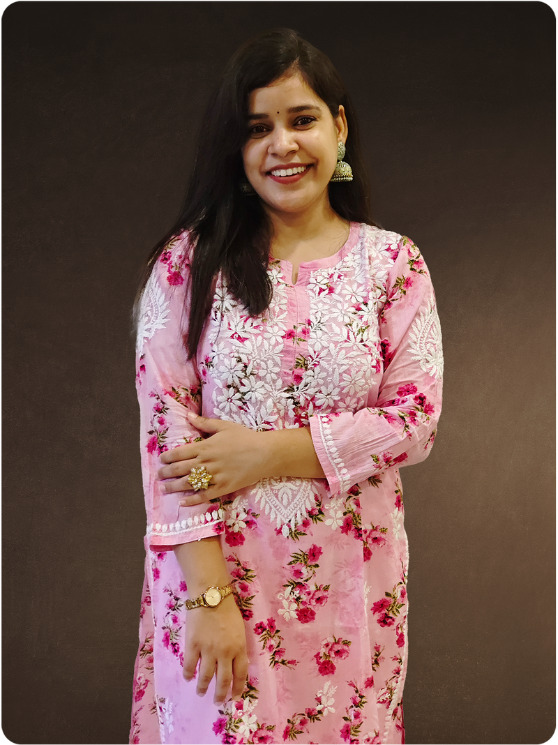 Mulmul Chikankari Kurta - Pink