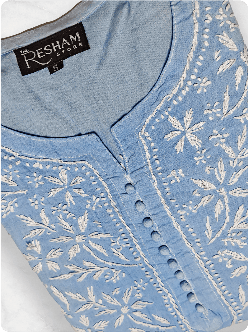 Shaded Chikankari Kurta - Blue