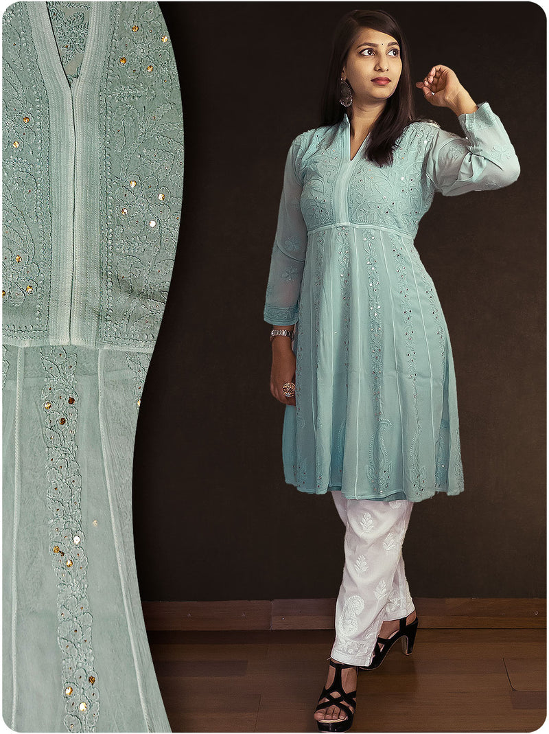 Anarkali Chikankari Gown - Blue