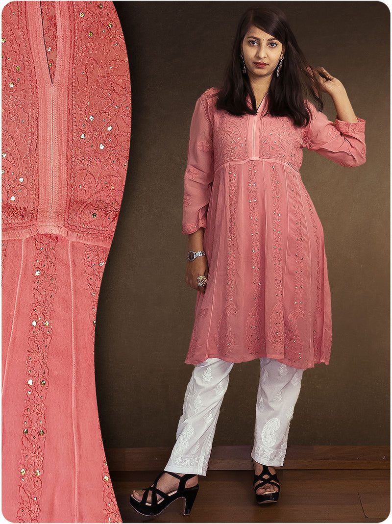 Anarkali Chikankari Gown - Pink