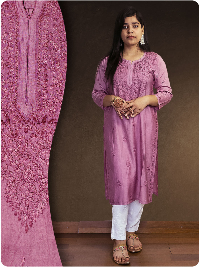 Chanderi Chikankari Kurti - Purple