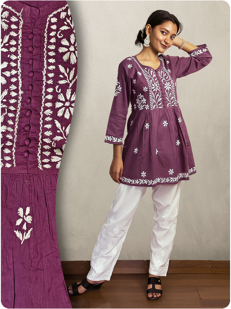 Cotton Chikankari Gown  - Purple