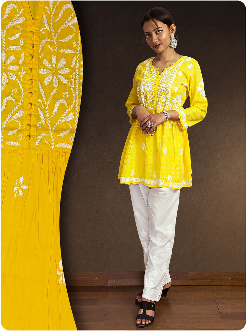 Cotton Chikankari Gown  - Yellow