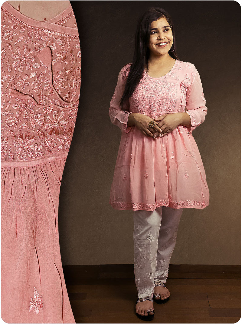 Viscose Chikankari Gown - Pink