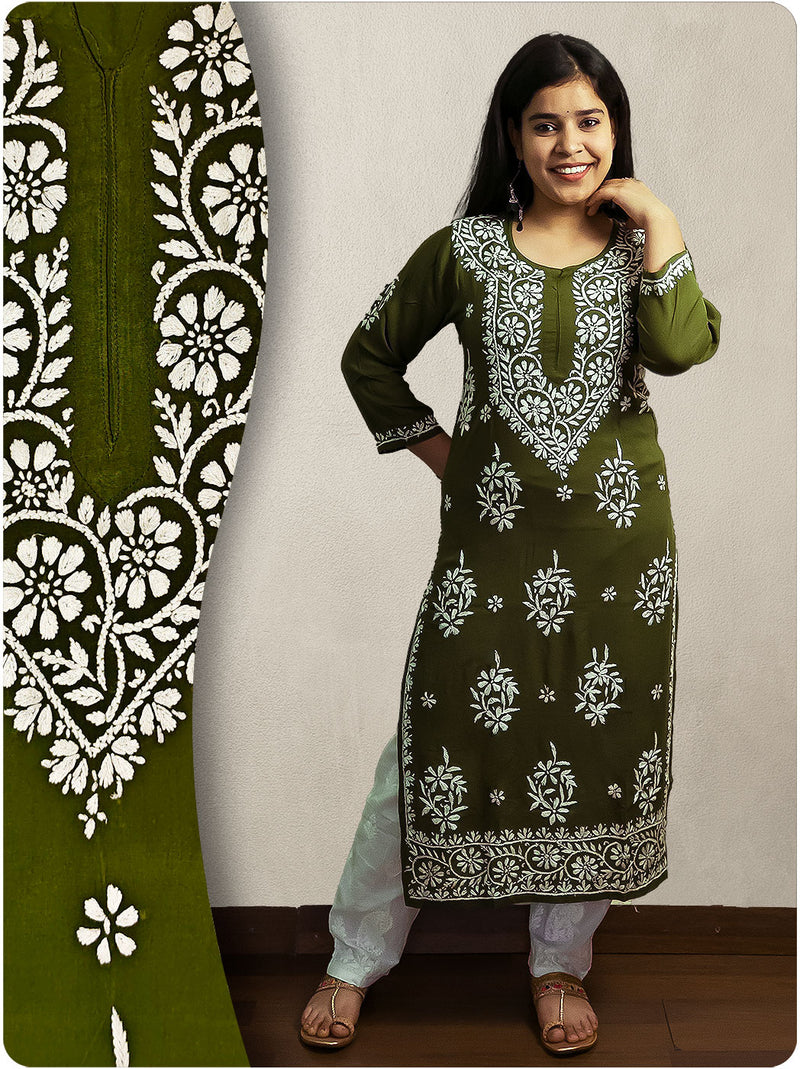 Modal Heavy Chikankari Kurta - Green