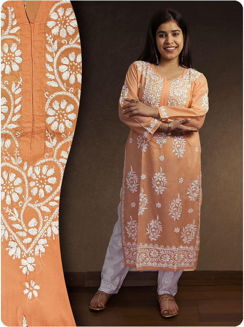 Modal Heavy Chikankari Kurta - Orange