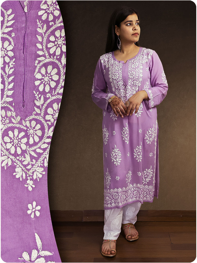 Modal Heavy Chikankari Kurta - Purple