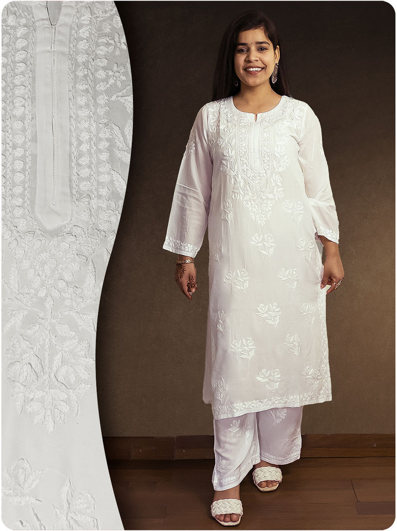 Modal Chikankari Kurta Set - White