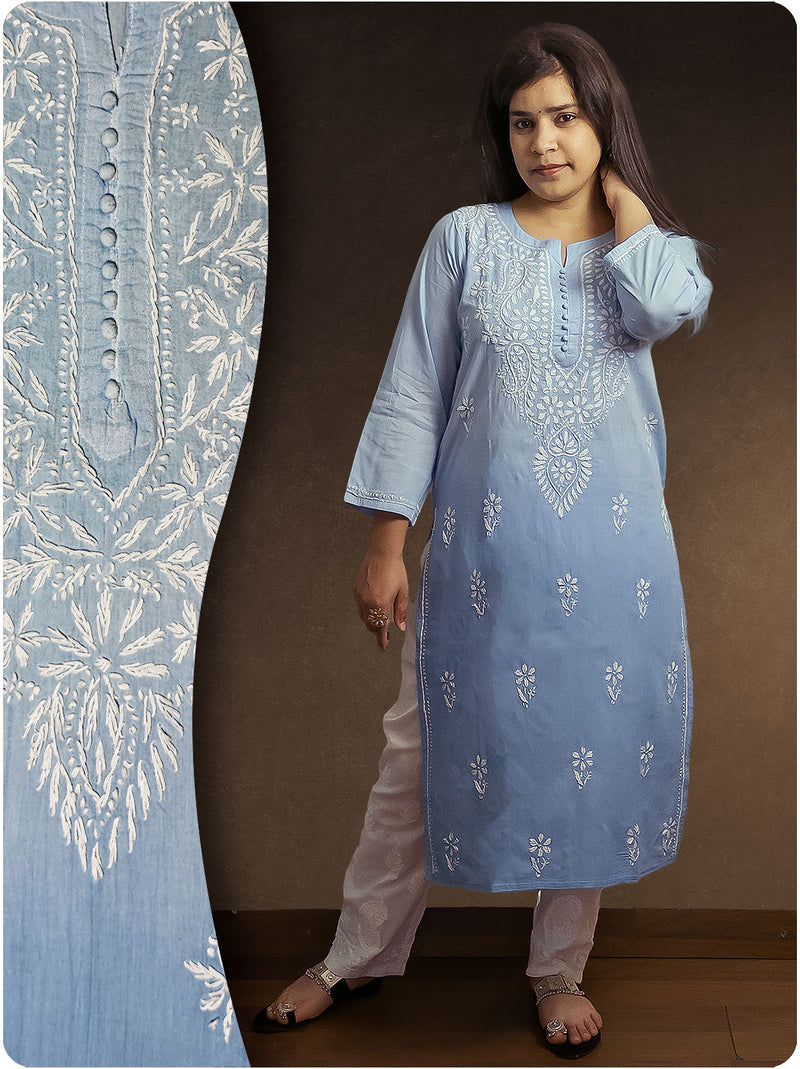 Shaded Chikankari Kurta - Blue