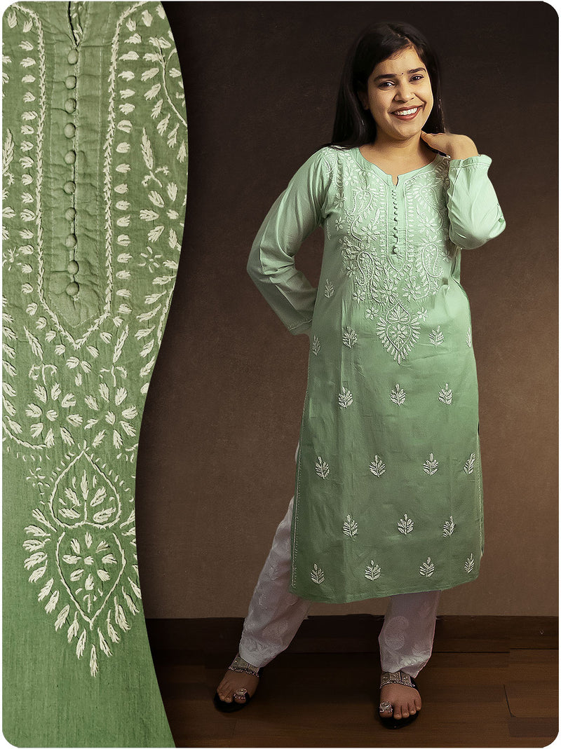 Shaded Chikankari Kurta - Green