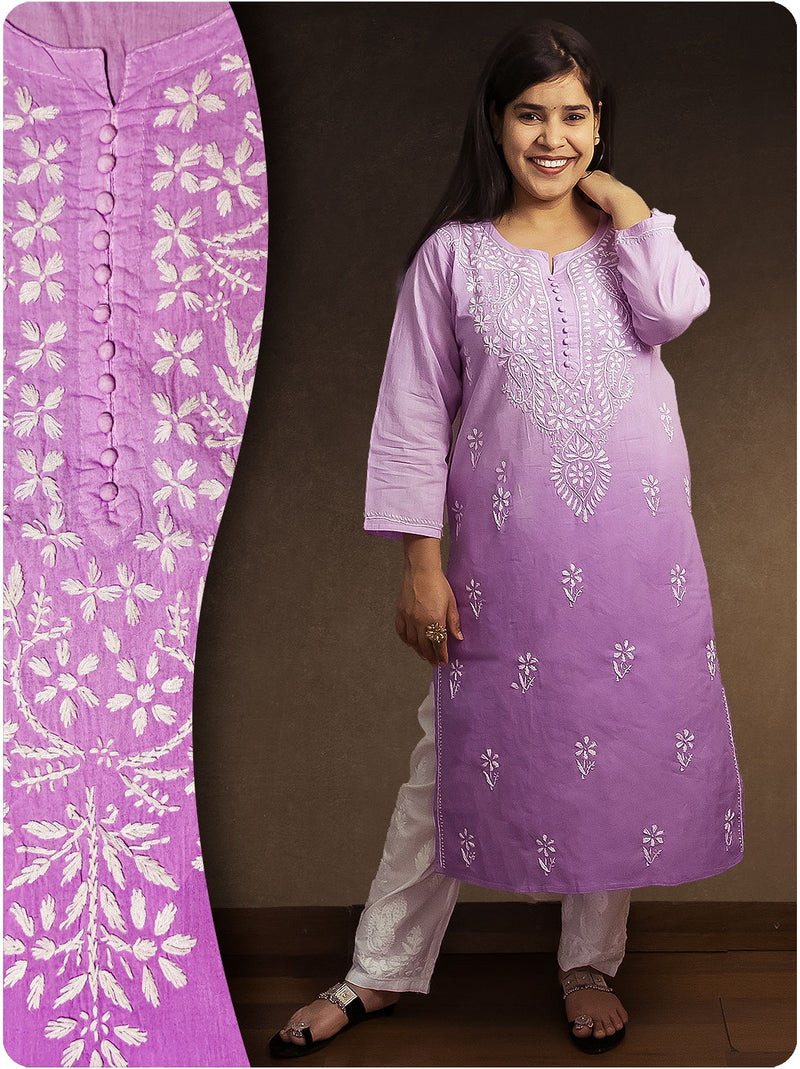 Shaded Chikankari Kurta - Purple